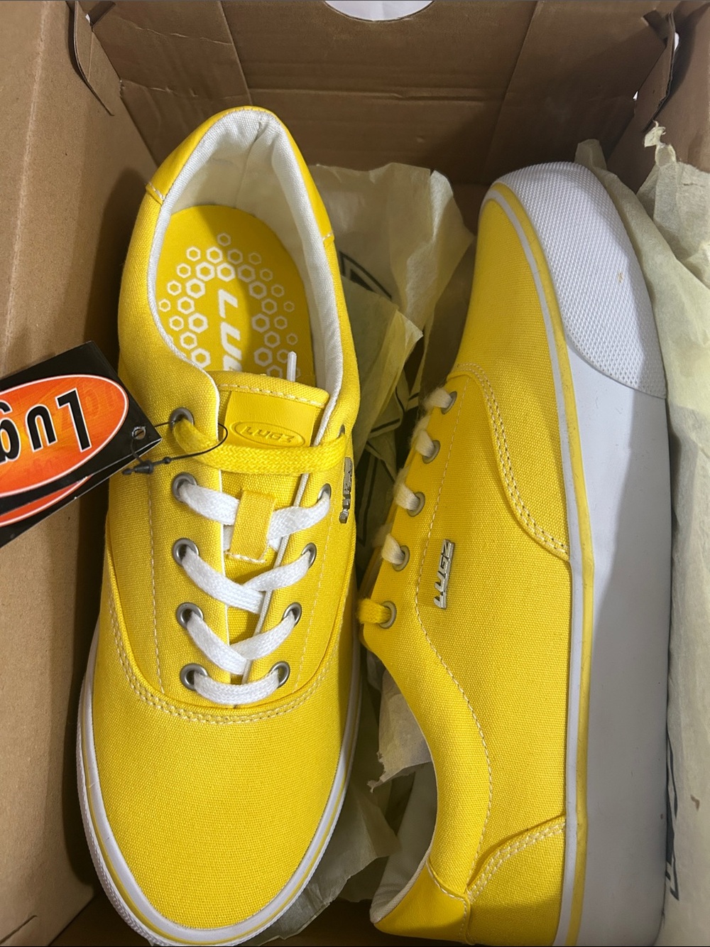 Lugz Unisex  Yellow Canvas Lace-Up Sneakers with White Accents